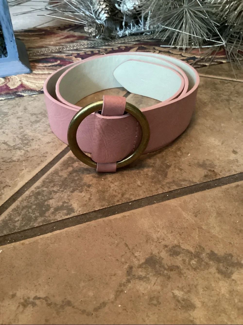 Classic Round Buckle Wide Belt - Mauve Pink